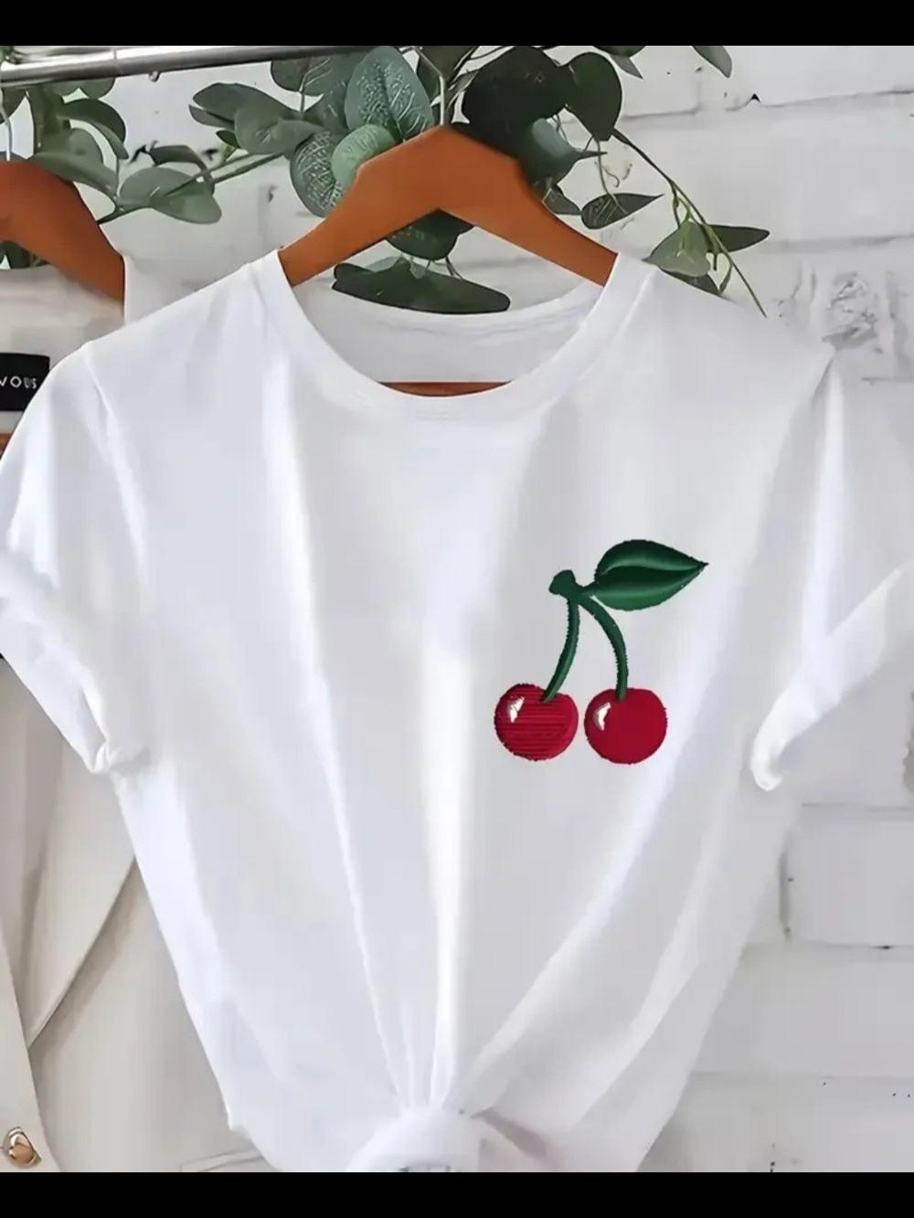 Women’s White Cherry Embroidered Tee